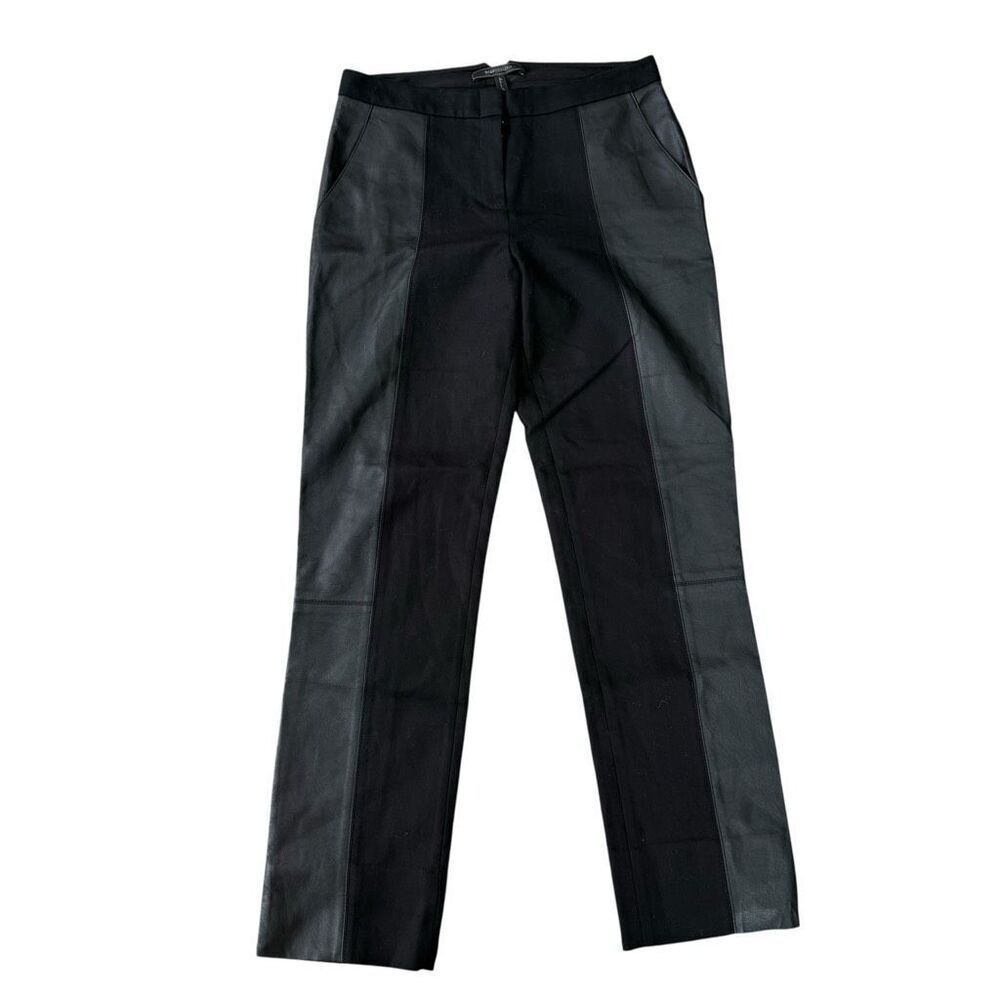 BCBGMAXAZRIA Womens Black Brennan Faux Leather-Paneled Ankle Pants Mid Rise XS